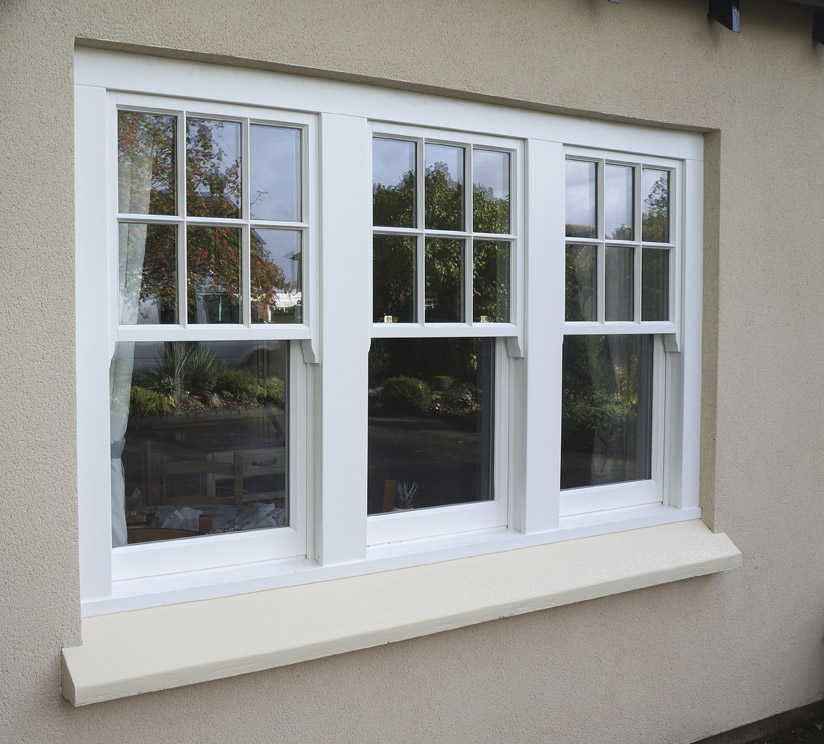 Wooden sash windows in white Leamington Spa