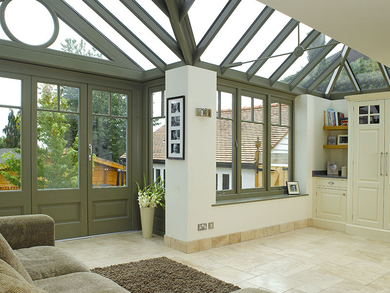 Timber framed conservatory & roof lantern Leamington Spa install